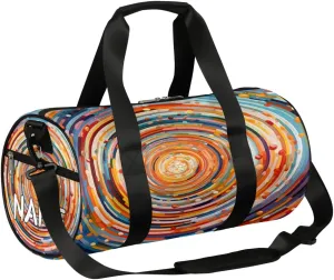 Customized Sports Gym Duffel Bag for Women & Men with Name,Colorful Circle Stripes Waterproof Personalized Tote Travel Beach Bag for Weekender Overnight Dance Carry-On Bag