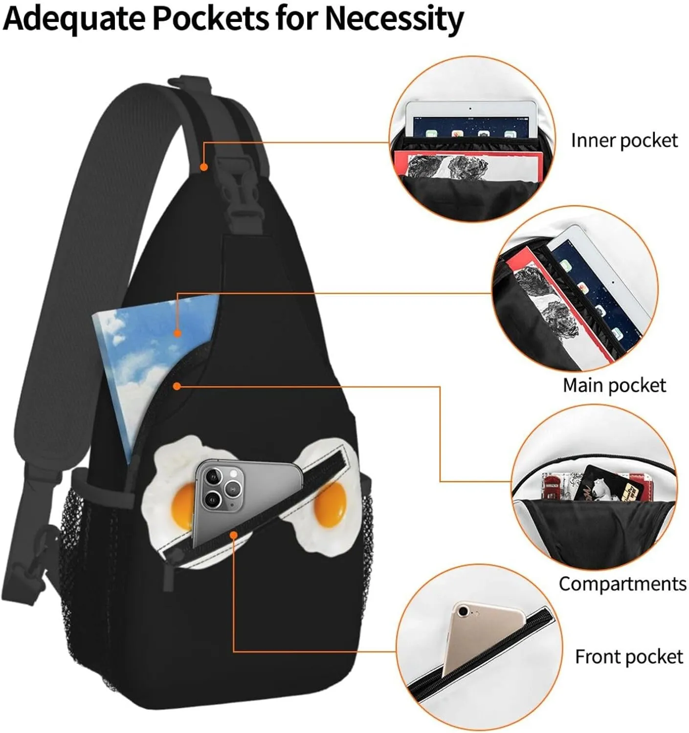 Cute A Couple Of Fried Egg Crossbody Bag Cross Chest Bag Adjustable Sling Backpack Sports Gym Shoulder Bags Travel Cycling Daypack Diagonally Casual Rucksack