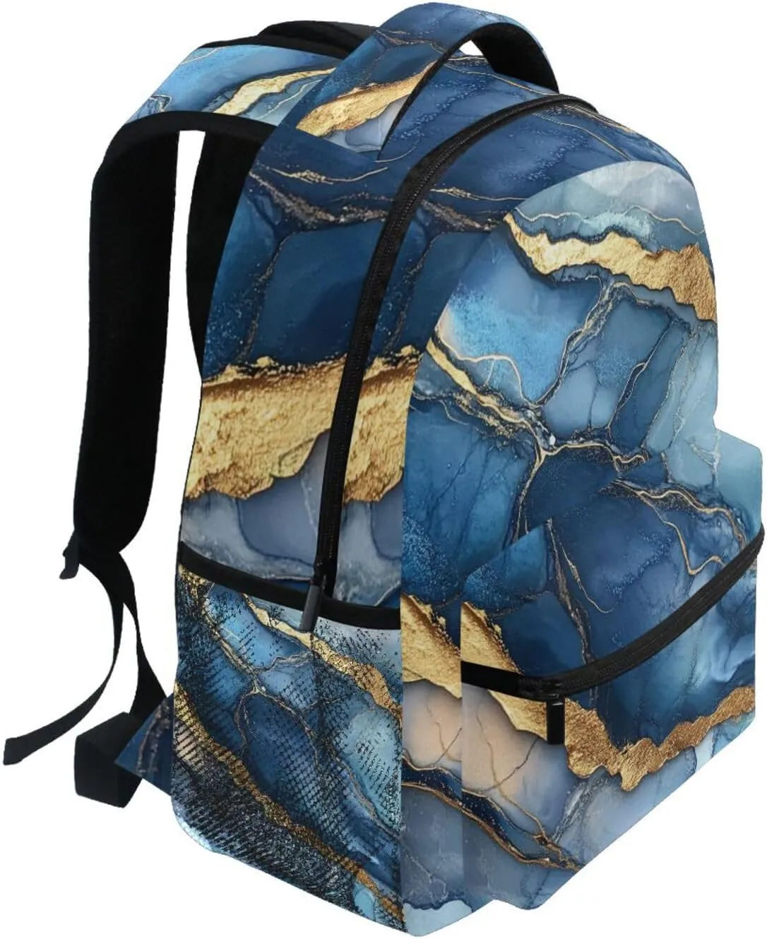 Cute Backpack for Men Women Fashion Diaper Bag Backpack with Chest Strap for Business Work College Travel Trip Marble Royal Blue Grey