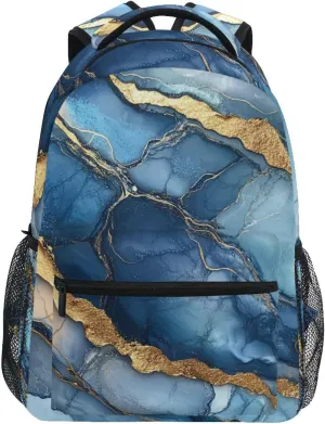 Cute Backpack for Men Women Fashion Diaper Bag Backpack with Chest Strap for Business Work College Travel Trip Marble Royal Blue Grey