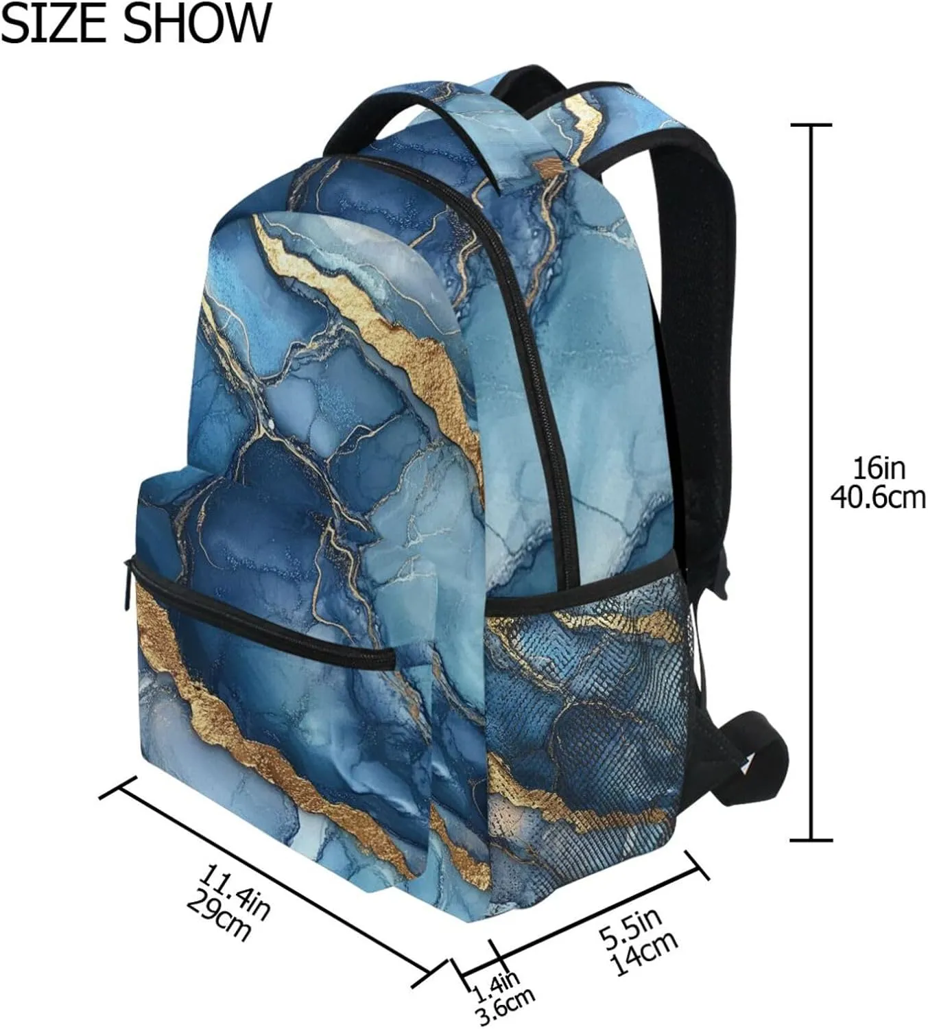 Cute Backpack for Men Women Fashion Diaper Bag Backpack with Chest Strap for Business Work College Travel Trip Marble Royal Blue Grey