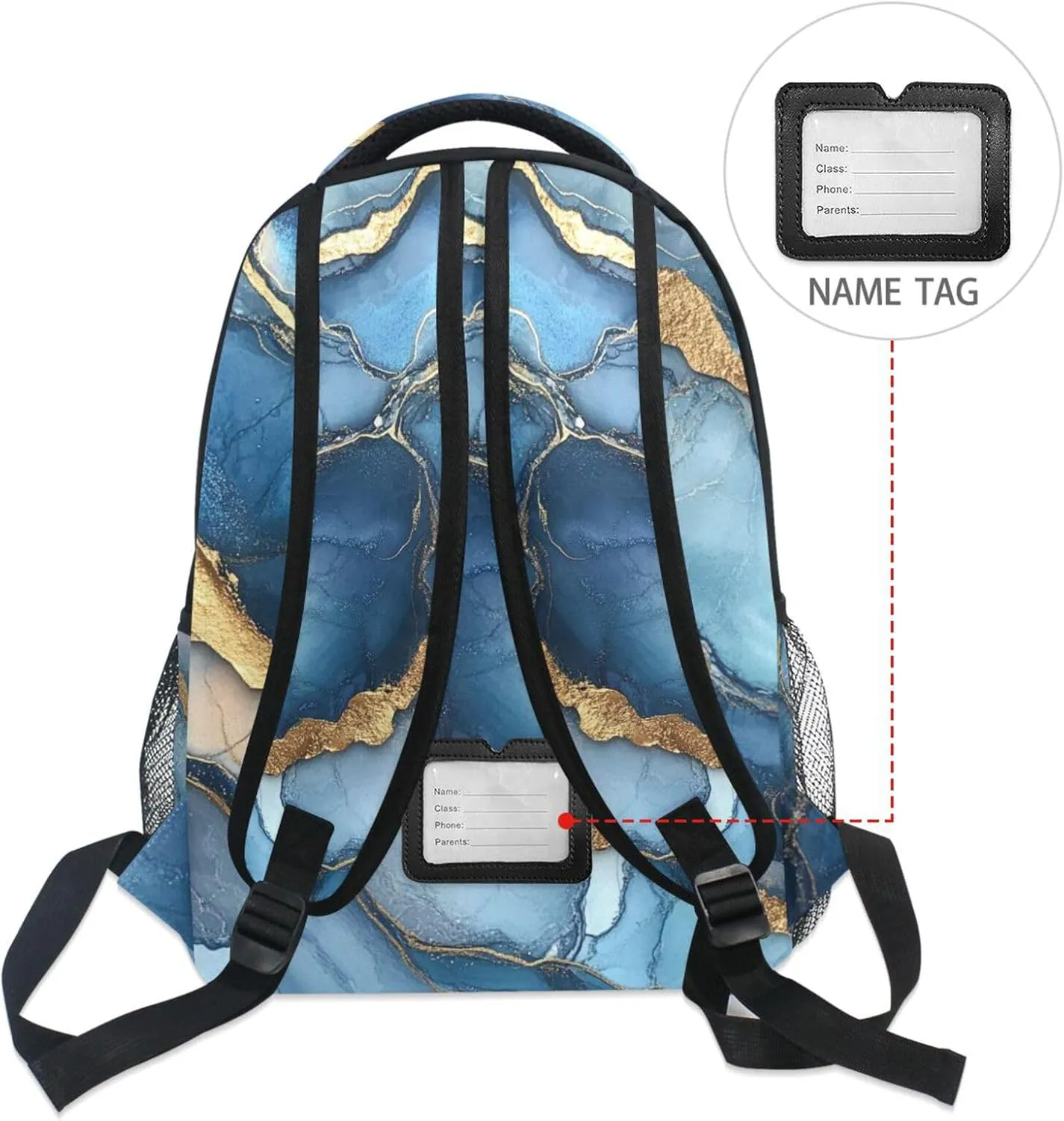 Cute Backpack for Men Women Fashion Diaper Bag Backpack with Chest Strap for Business Work College Travel Trip Marble Royal Blue Grey