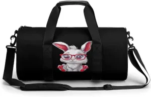 Cute Bunny Wearing Red Glasses Lightweight Gym Bag for Men Women Travel Duffel Bag Sports Workout Bag with Adjustable Strap