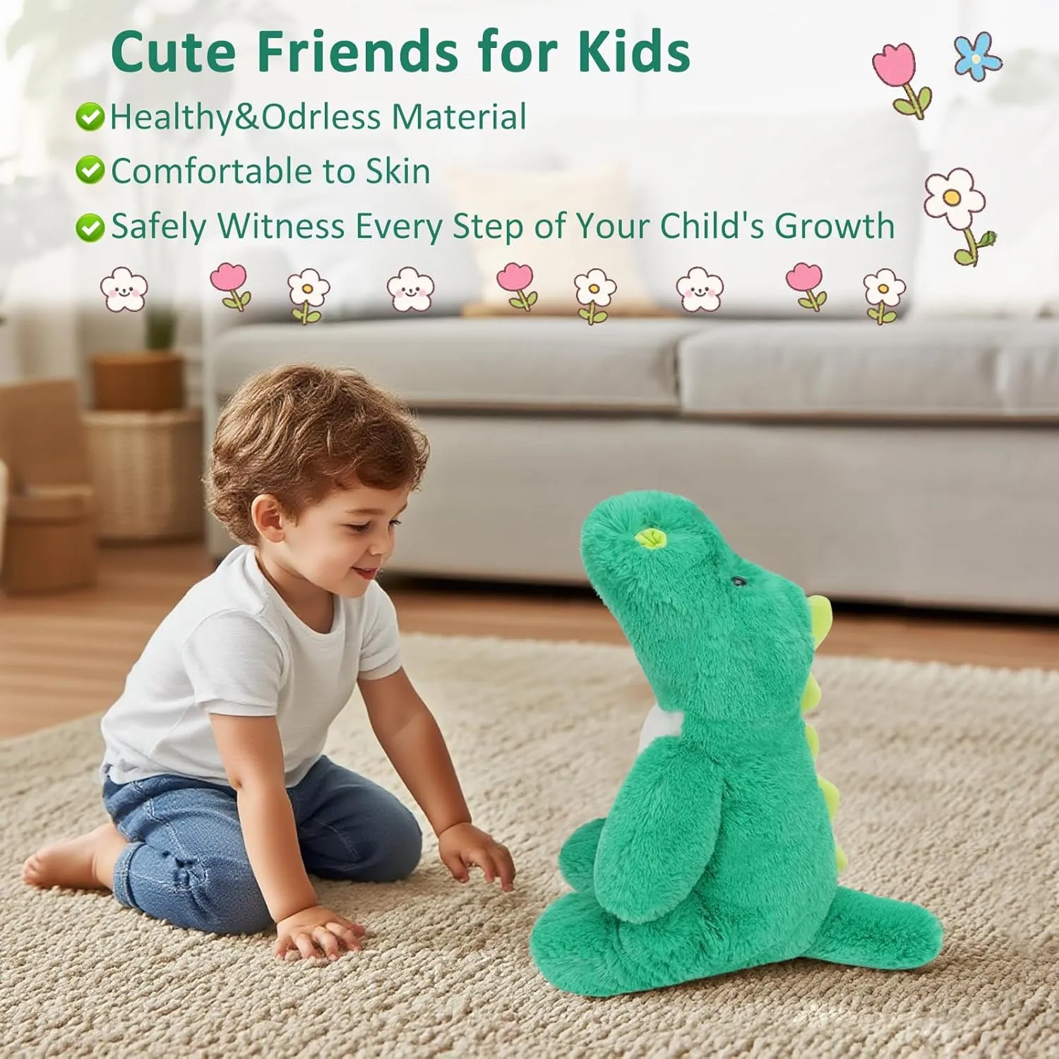 Cute Dinosaur Plush Toy 18.9 Inch Soft Dinosaur Stuffed Animal Plushie Kawaii Birthday Gift for Children Kids Girls Boys