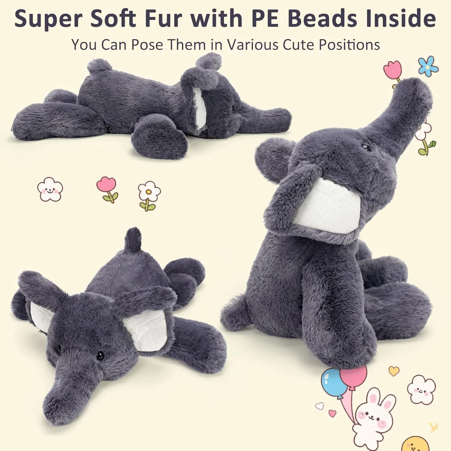 Cute Elephant Plush Toy 18.9 Inch Soft Elephant Stuffed Animal Plushie Kawaii Birthday Gift for Children Kids Girls Boys