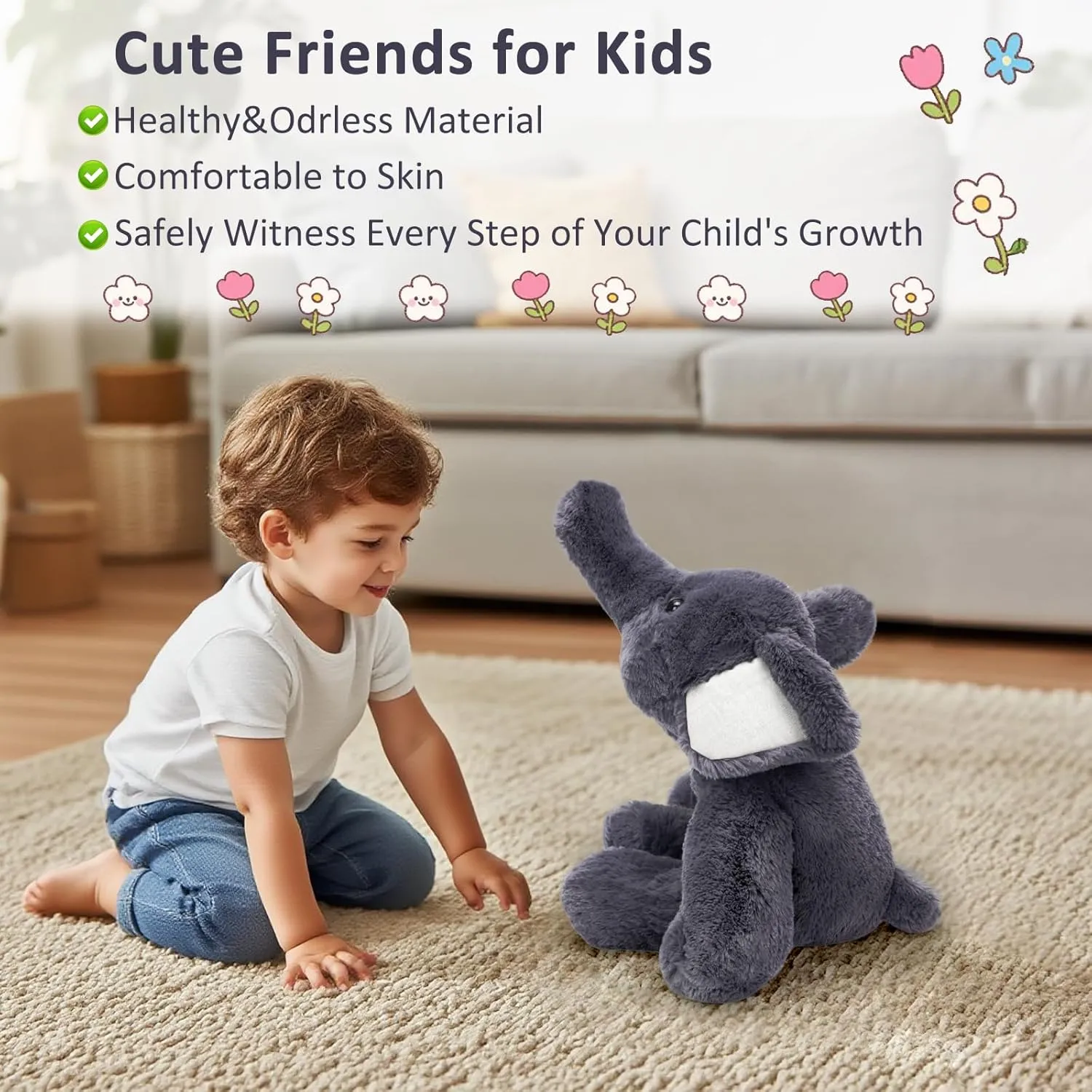Cute Elephant Plush Toy 18.9 Inch Soft Elephant Stuffed Animal Plushie Kawaii Birthday Gift for Children Kids Girls Boys