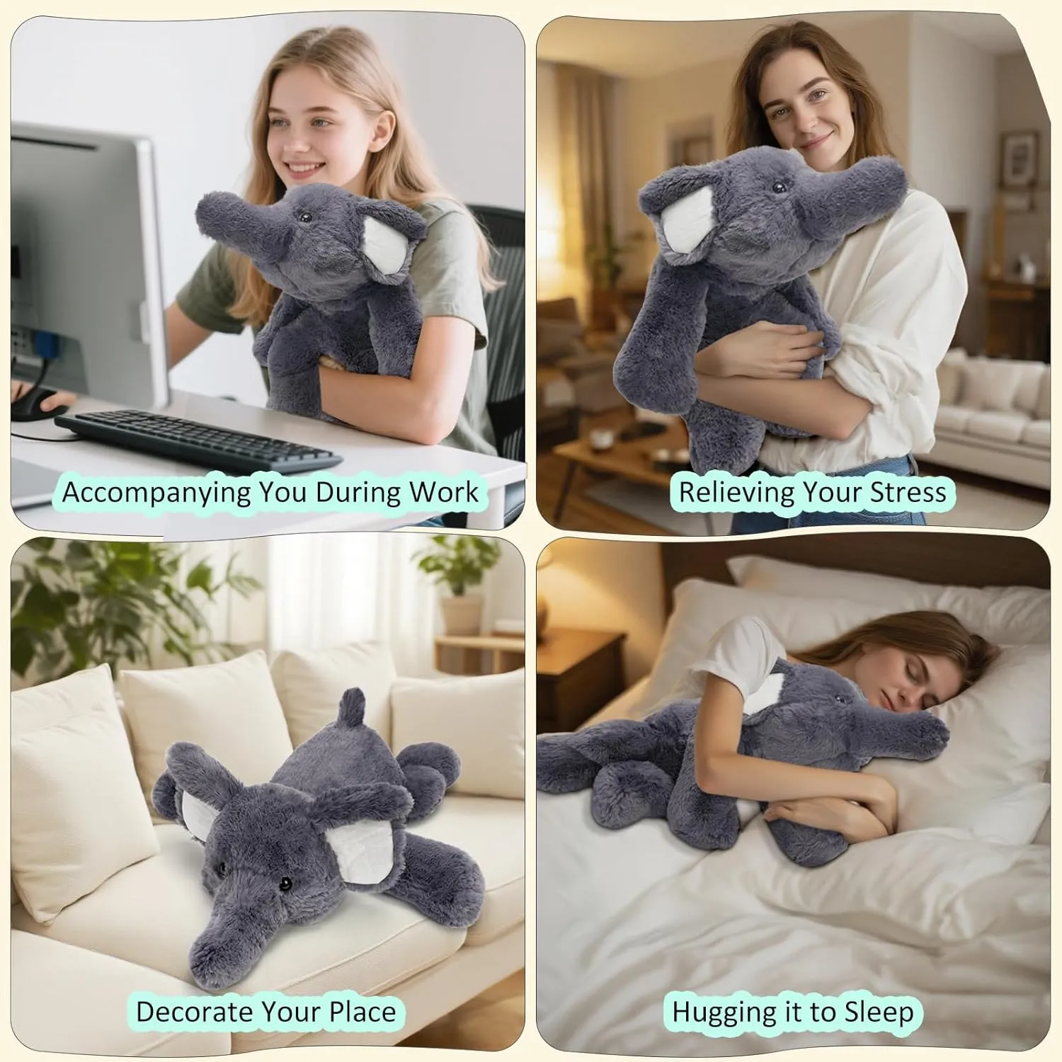 Cute Elephant Plush Toy 18.9 Inch Soft Elephant Stuffed Animal Plushie Kawaii Birthday Gift for Children Kids Girls Boys