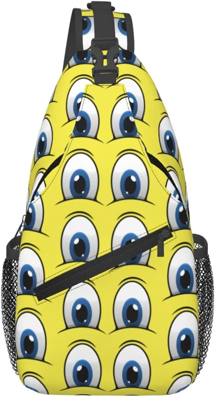 Cute Funny Cartoon Sketch Eyes Crossbody Bag Cross Chest Bag Adjustable Sling Backpack Sports Gym Shoulder Bags Travel Cycling Daypack Diagonally Casual Rucksack