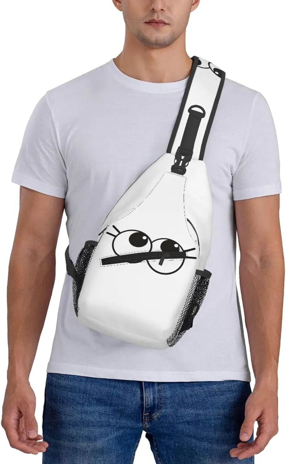 Cute Funny Cartoon Sketch Eyes Crossbody Bag Cross Chest Bag Adjustable Sling Backpack Sports Gym Shoulder Bags Travel Cycling Daypack Diagonally Casual Rucksack