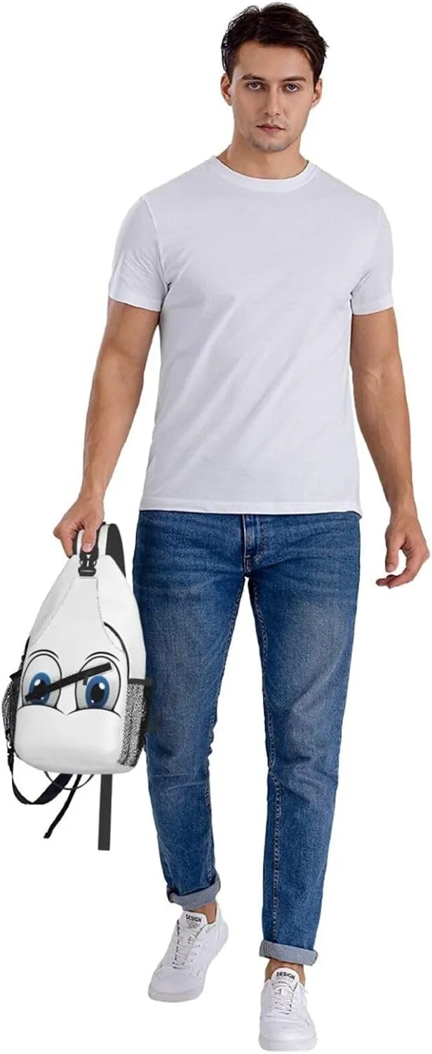 Cute Funny Cartoon Sketch Eyes Crossbody Bag Cross Chest Bag Adjustable Sling Backpack Sports Gym Shoulder Bags Travel Cycling Daypack Diagonally Casual Rucksack