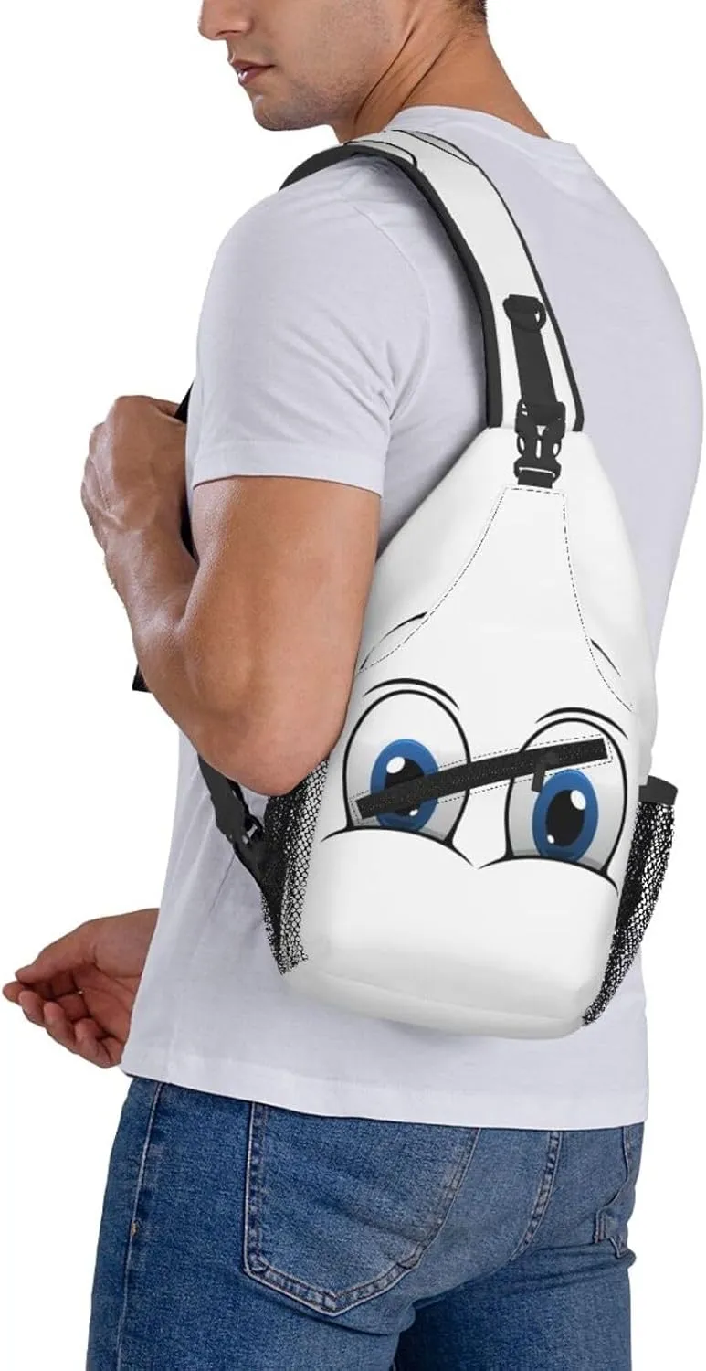 Cute Funny Cartoon Sketch Eyes Crossbody Bag Cross Chest Bag Adjustable Sling Backpack Sports Gym Shoulder Bags Travel Cycling Daypack Diagonally Casual Rucksack