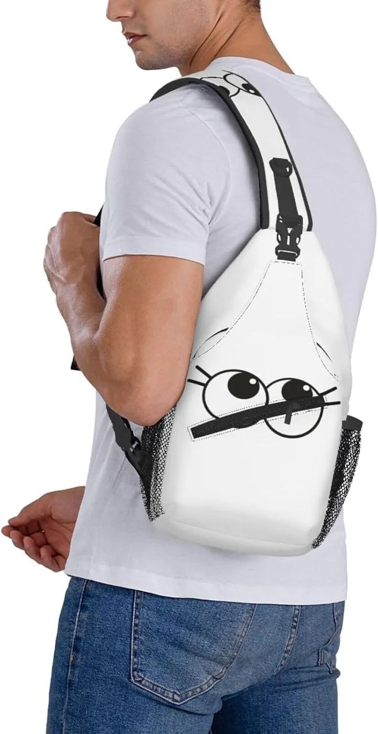 Cute Funny Cartoon Sketch Eyes Crossbody Bag Cross Chest Bag Adjustable Sling Backpack Sports Gym Shoulder Bags Travel Cycling Daypack Diagonally Casual Rucksack
