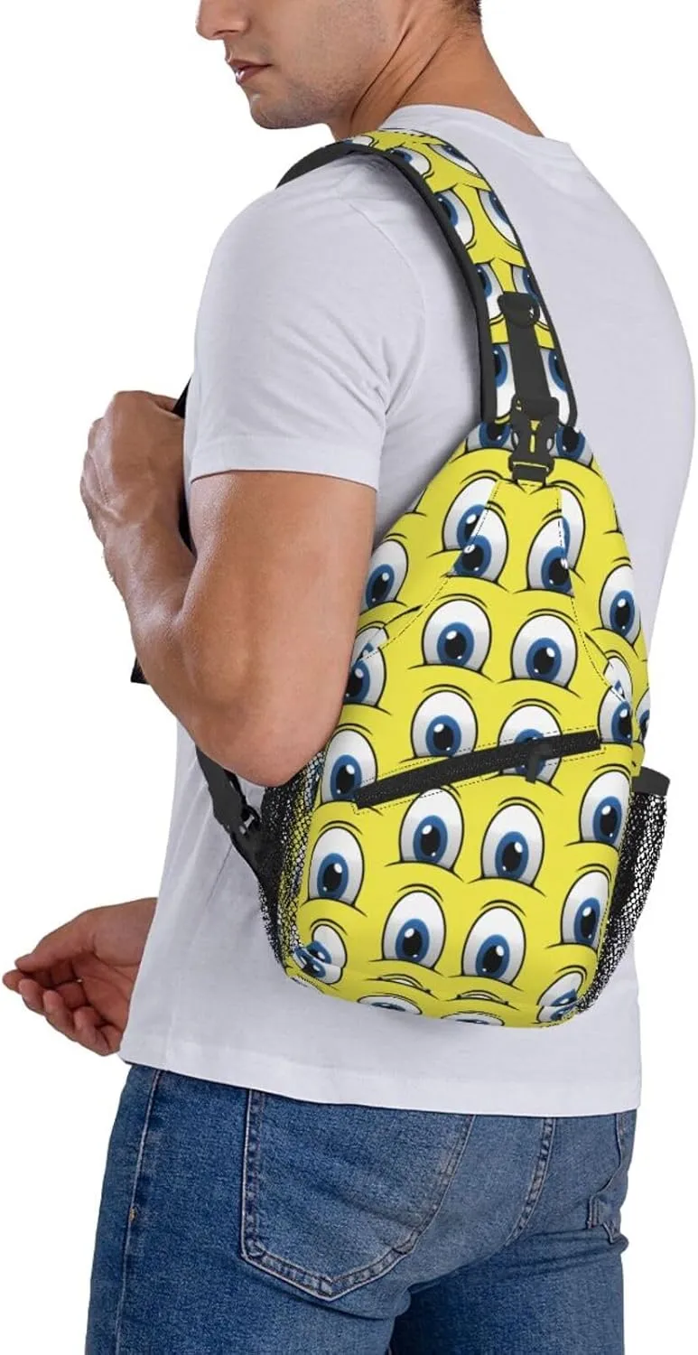Cute Funny Cartoon Sketch Eyes Crossbody Bag Cross Chest Bag Adjustable Sling Backpack Sports Gym Shoulder Bags Travel Cycling Daypack Diagonally Casual Rucksack