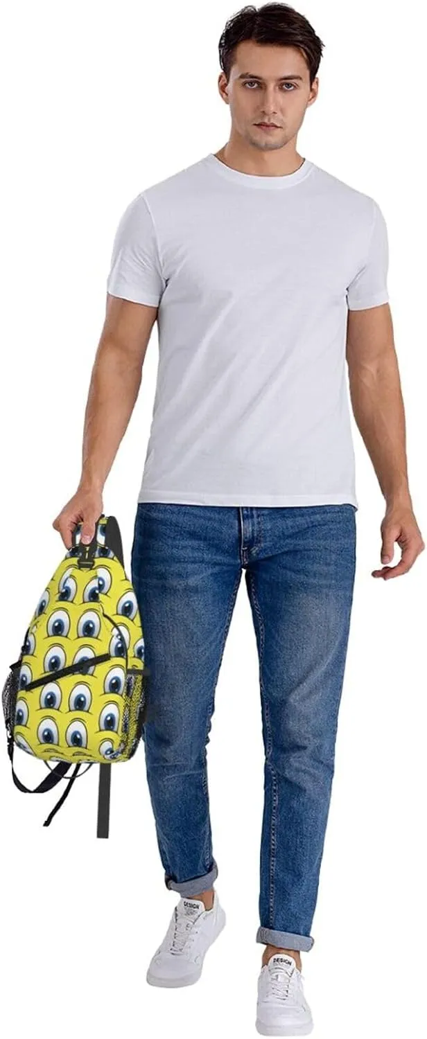 Cute Funny Cartoon Sketch Eyes Crossbody Bag Cross Chest Bag Adjustable Sling Backpack Sports Gym Shoulder Bags Travel Cycling Daypack Diagonally Casual Rucksack