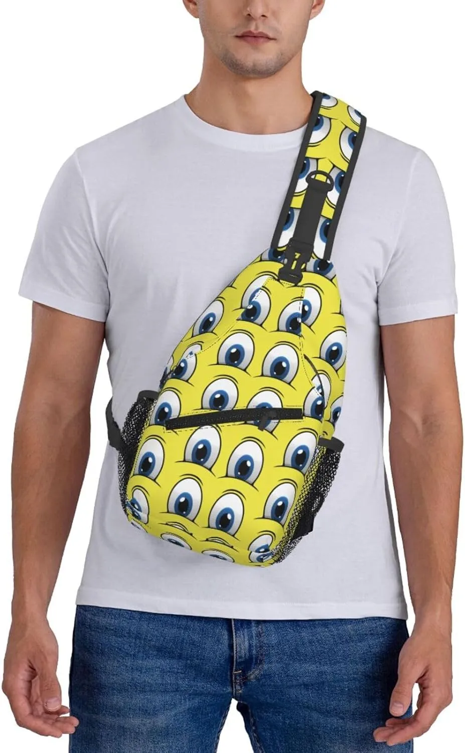 Cute Funny Cartoon Sketch Eyes Crossbody Bag Cross Chest Bag Adjustable Sling Backpack Sports Gym Shoulder Bags Travel Cycling Daypack Diagonally Casual Rucksack