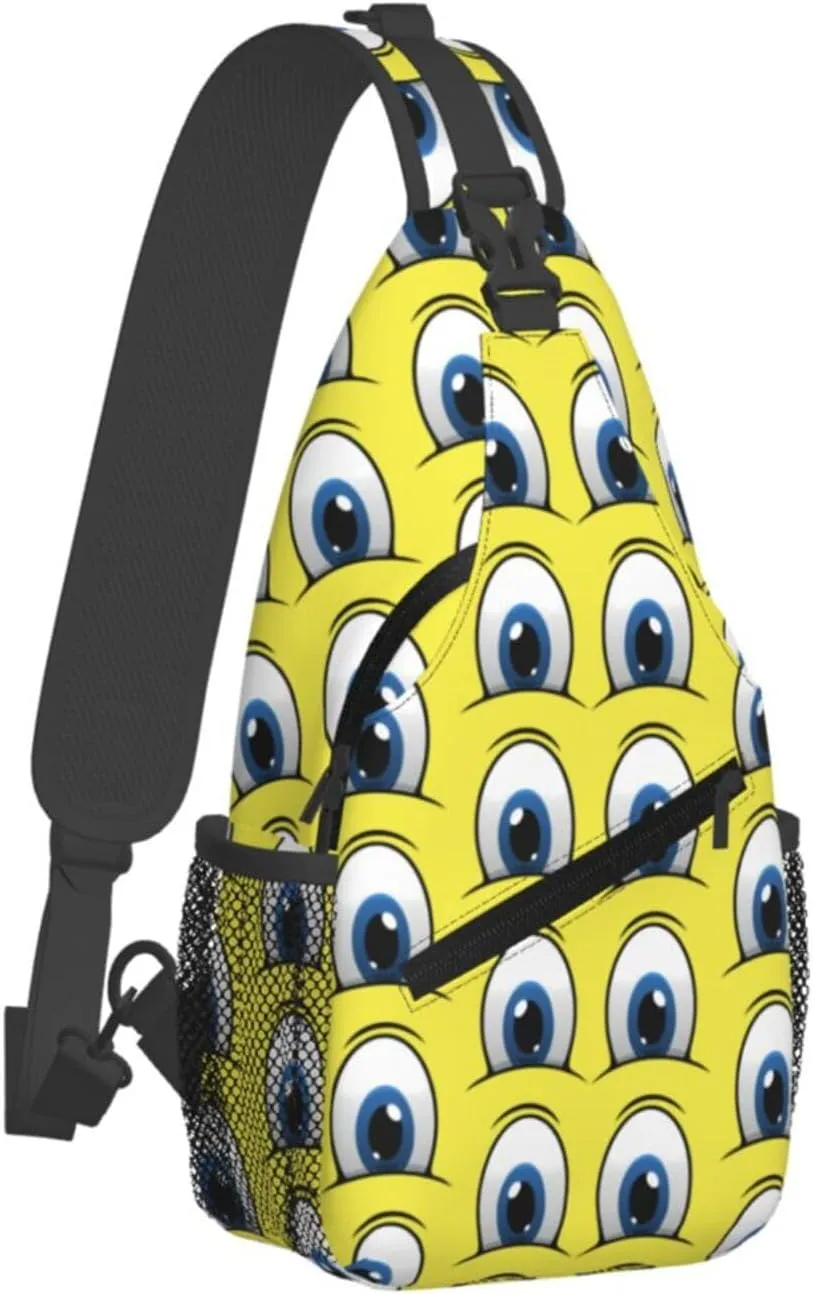 Cute Funny Cartoon Sketch Eyes Crossbody Bag Cross Chest Bag Adjustable Sling Backpack Sports Gym Shoulder Bags Travel Cycling Daypack Diagonally Casual Rucksack