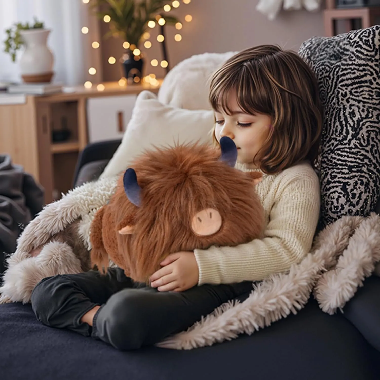 Cute Highland Cow Plush, Kawaii Plushies Cow Stuffed Animal, Highland Cow Toy Pillow, Soft Squishy Gifts for Girls (16 Inch)