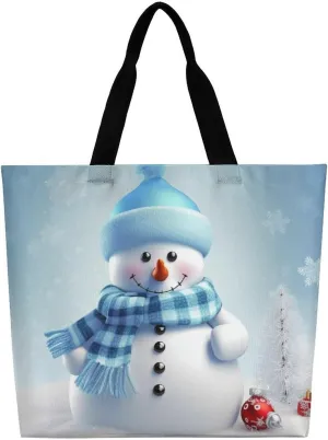 Cute Snowman Tote Bag Large Women Casual Shoulder Bag Reusable Grocery Bag Fasion Handbag for Office Shopping Travel