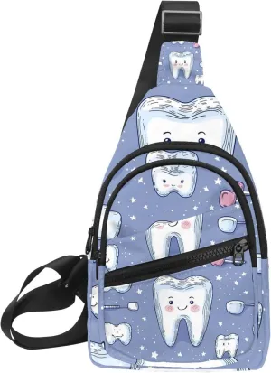 Cute Teeth Crossbody Bag with Adjustable Shoulder Strap, Shoulder Bag for Men and Women Sling Backpack for Travel, Cycling, Work, Sport