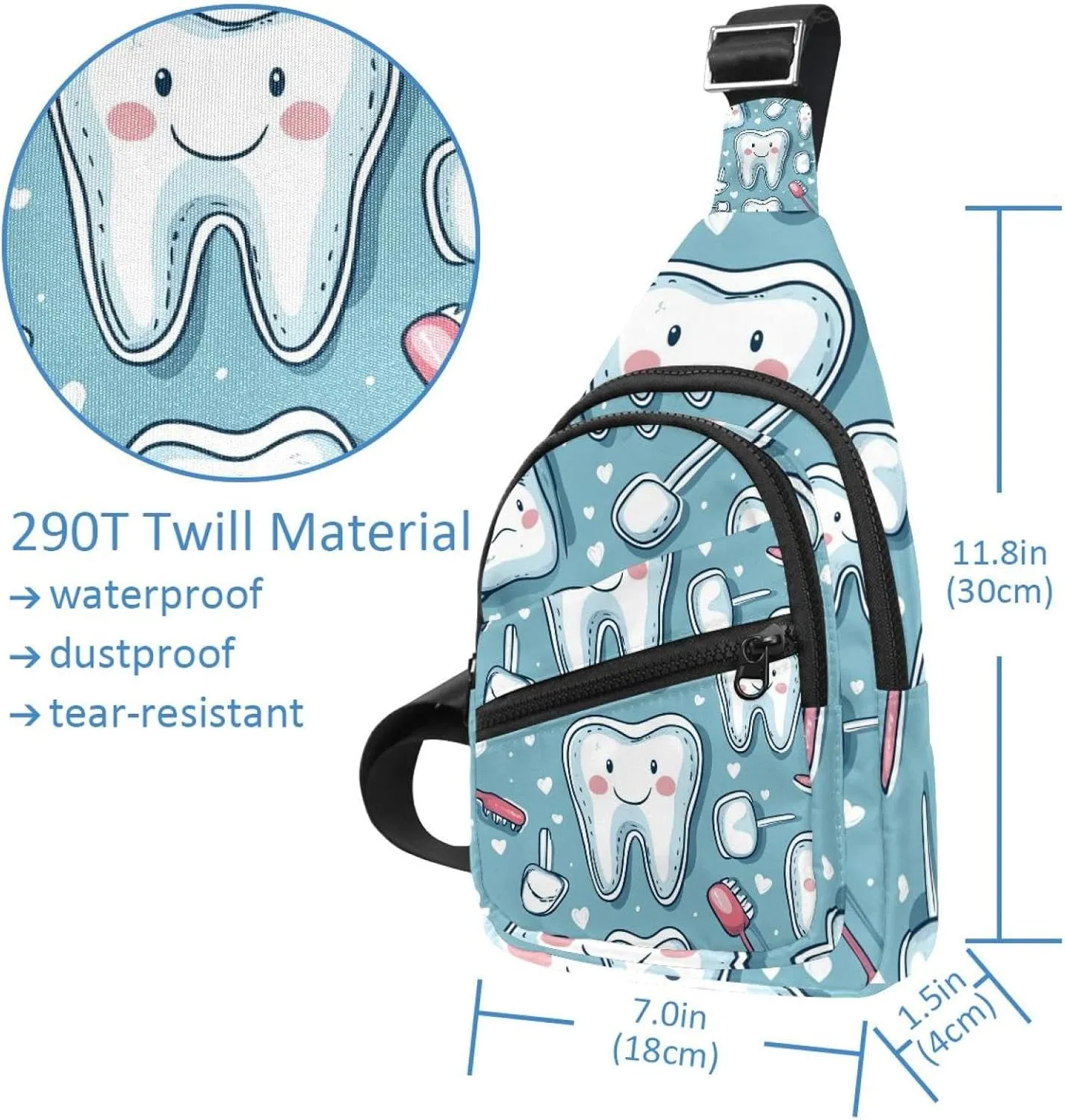 Cute Teeth Crossbody Sling Backpack Sling Bag Travel Hiking Chest Bag Daypack