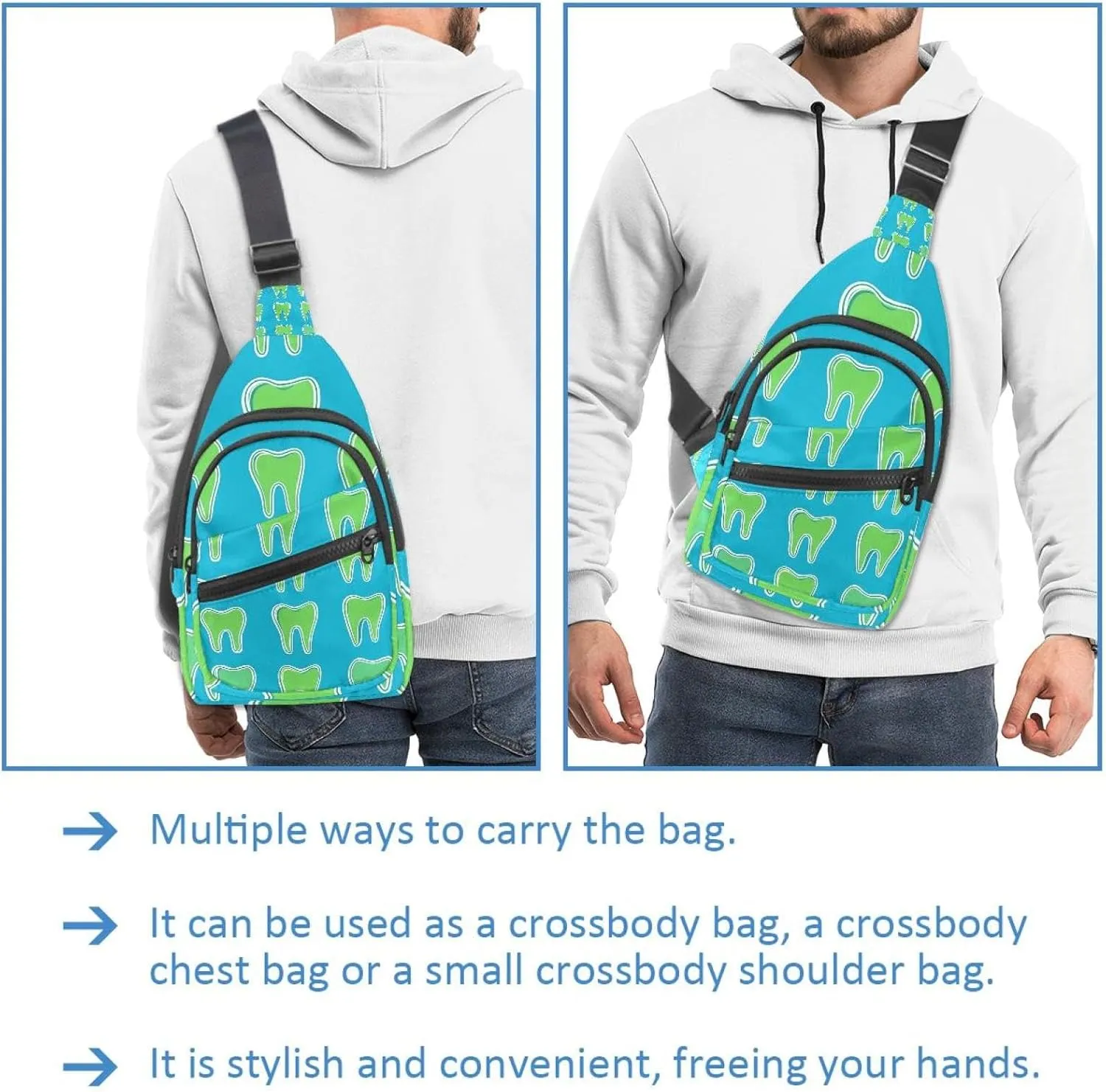 Cute Teeth Sling Bag for Women Men Crossbody Shoulder Tote Blet Bags Backpack Fanny Pack Travel Purse