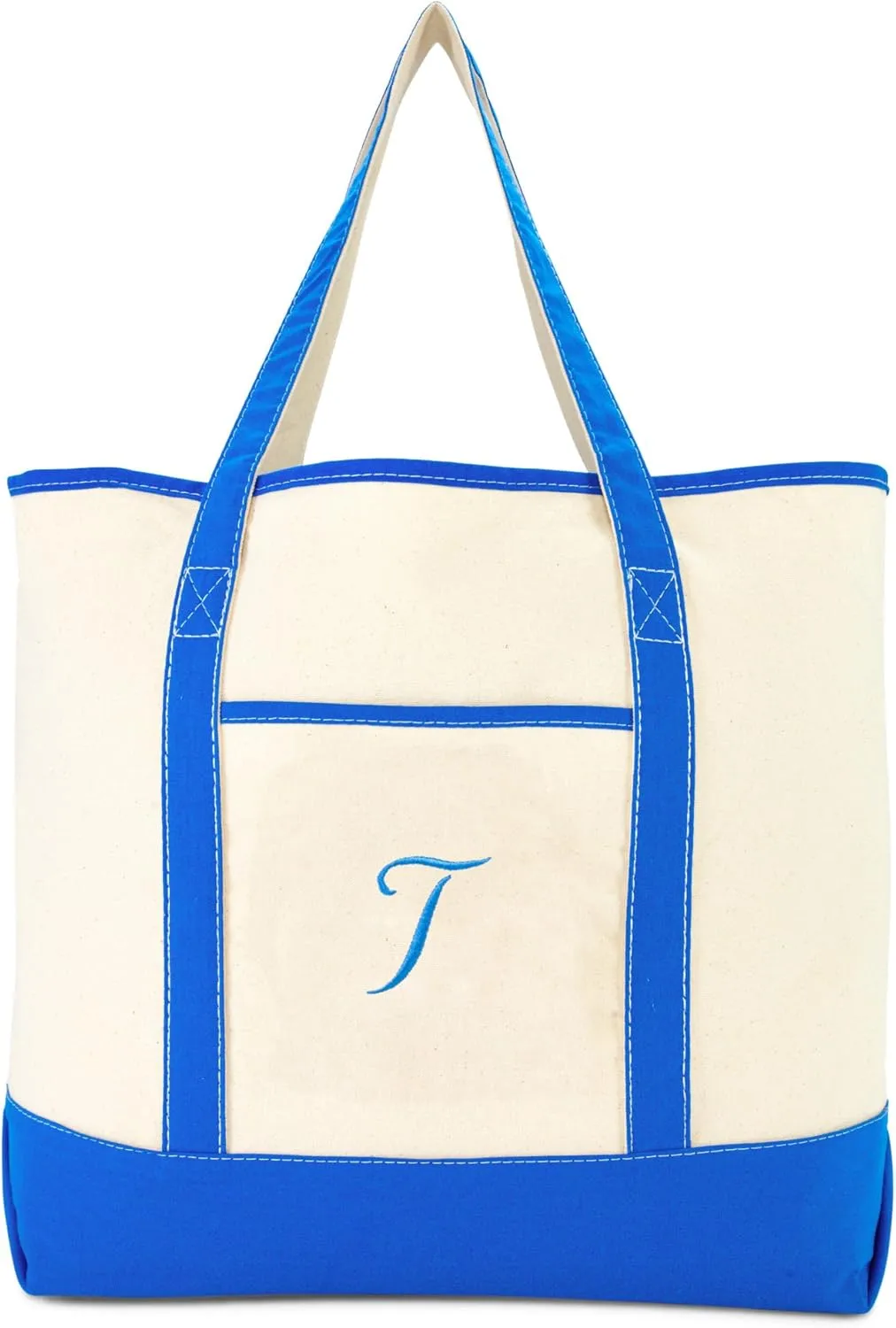 DALIX Women's Canvas Tote Bag Satchel Shoulder Bags Royal Blue Monogram A-Z