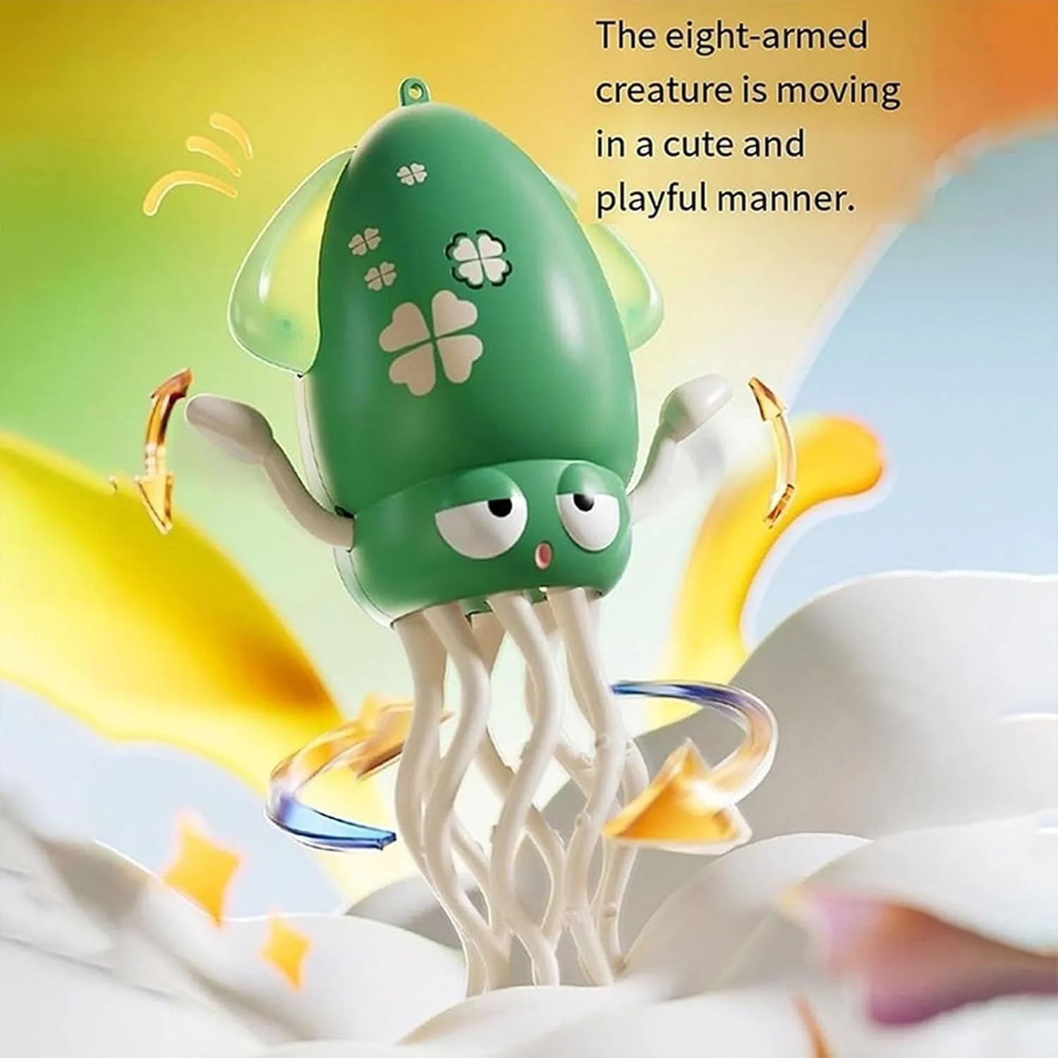Dancing Octopus Baby Toy, Magic Electric Crawling Octopus with Automatic Obstacle Avoidance Sensor, Funny Dancing Squid with LED Lights & Music for Boy Girl Birthday Gifts, Office Desk Decor(Yellow)