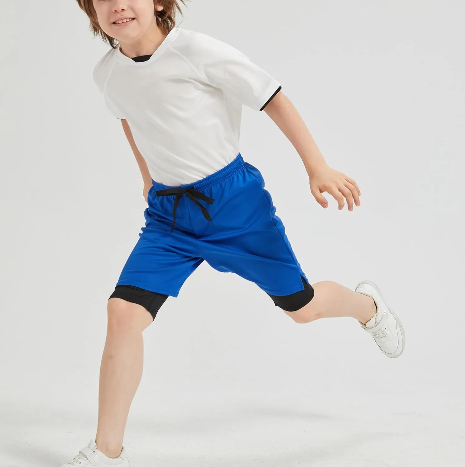 DANI CHINS Boys 2 in 1 Athletic Active Shorts Sports Running Quick Dry Breathable Compression Shorts