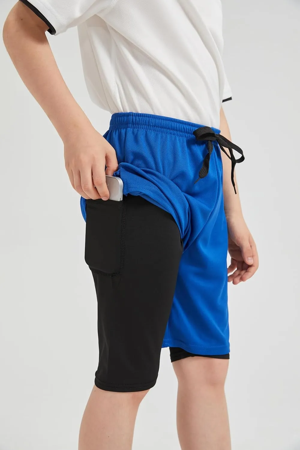 DANI CHINS Boys 2 in 1 Athletic Active Shorts Sports Running Quick Dry Breathable Compression Shorts