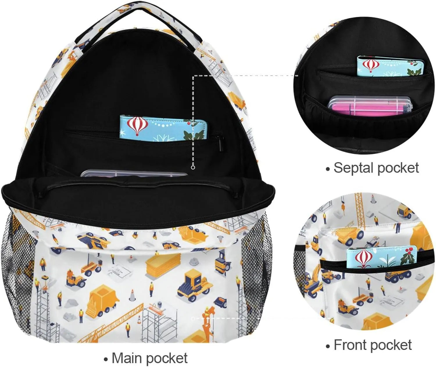 Day Backpack for Men and Women Waterproof College School Computer Bag with Chest Strap Gift Men & Women Construction Scene Highway Construction Bulldozer