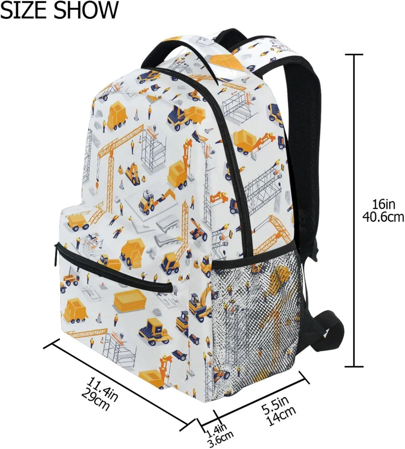 Day Backpack for Men and Women Waterproof College School Computer Bag with Chest Strap Gift Men & Women Construction Scene Highway Construction Bulldozer
