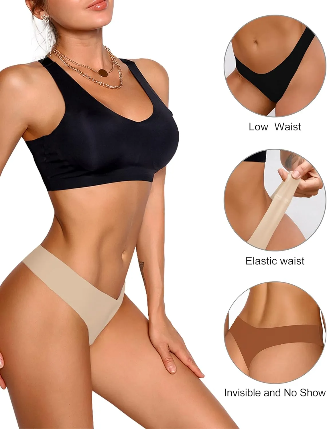 DEANGELMON Seamless Thongs for Women No Show Thong Underwear Women Comfortable Multiple Pack