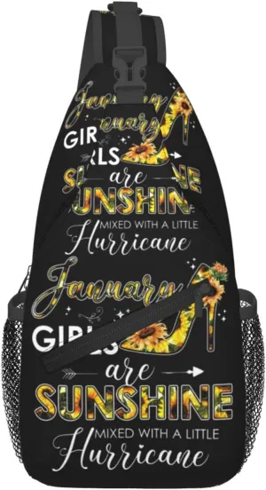 December Womens Are Sunshine Mixed With A Little Hurricane Crossbody Bag Cross Chest Bag Adjustable Sling Backpack Sports Gym Shoulder Bags Travel Cycling Daypack Diagonally Casual Rucksack