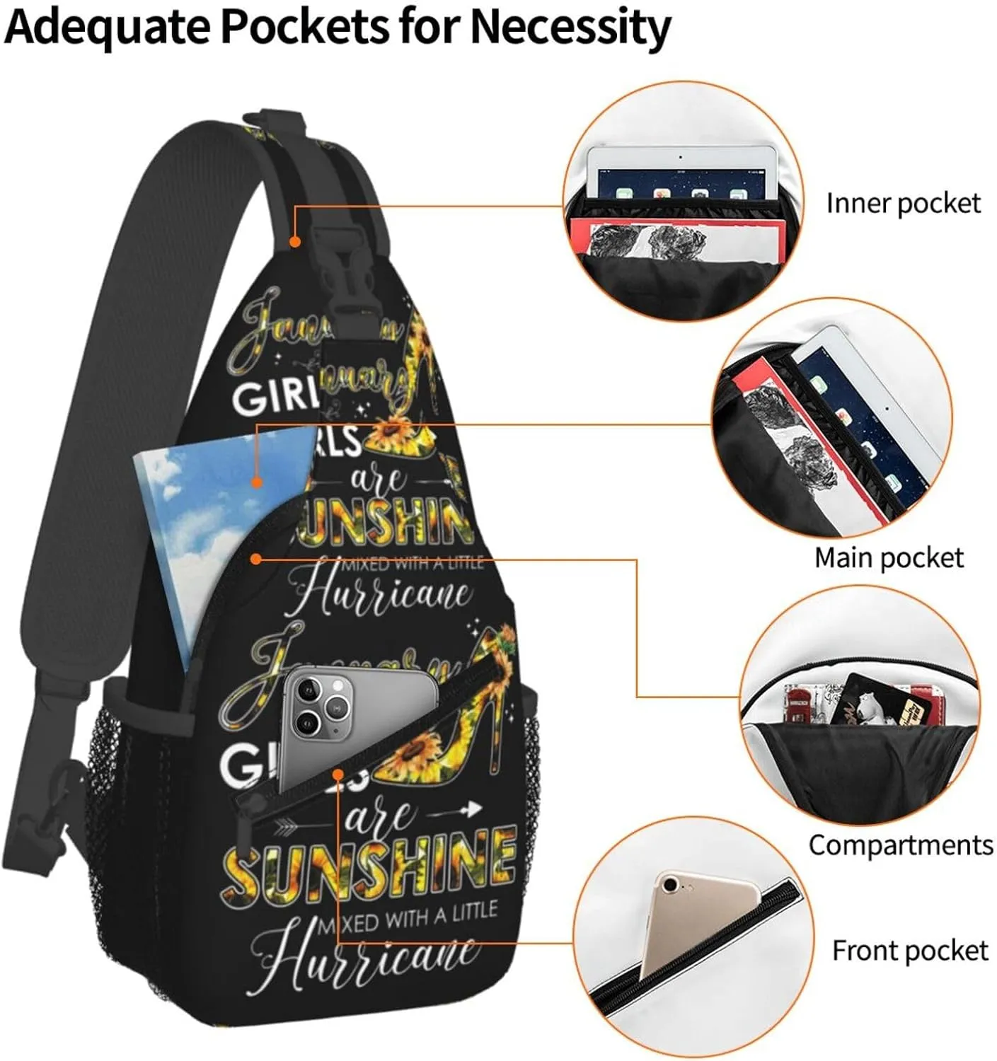 December Womens Are Sunshine Mixed With A Little Hurricane Crossbody Bag Cross Chest Bag Adjustable Sling Backpack Sports Gym Shoulder Bags Travel Cycling Daypack Diagonally Casual Rucksack