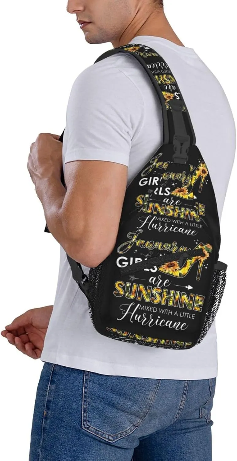 December Womens Are Sunshine Mixed With A Little Hurricane Crossbody Bag Cross Chest Bag Adjustable Sling Backpack Sports Gym Shoulder Bags Travel Cycling Daypack Diagonally Casual Rucksack