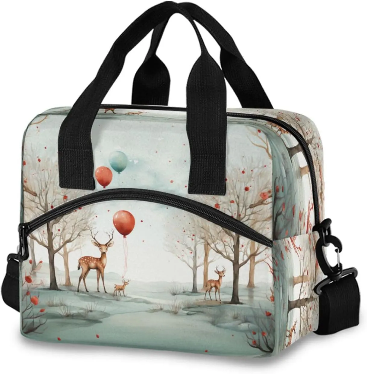 Deer Forest Lunch Box for Men Women Adults Insulated Lunch Bag Cooler Bag with Adjustable Shoulder Strap for Work Picnic Travel