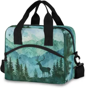 Deer Mountain Landscape Lunch Box for Men Women Adults Insulated Lunch Bag Cooler Bag with Adjustable Shoulder Strap for Work Picnic Travel