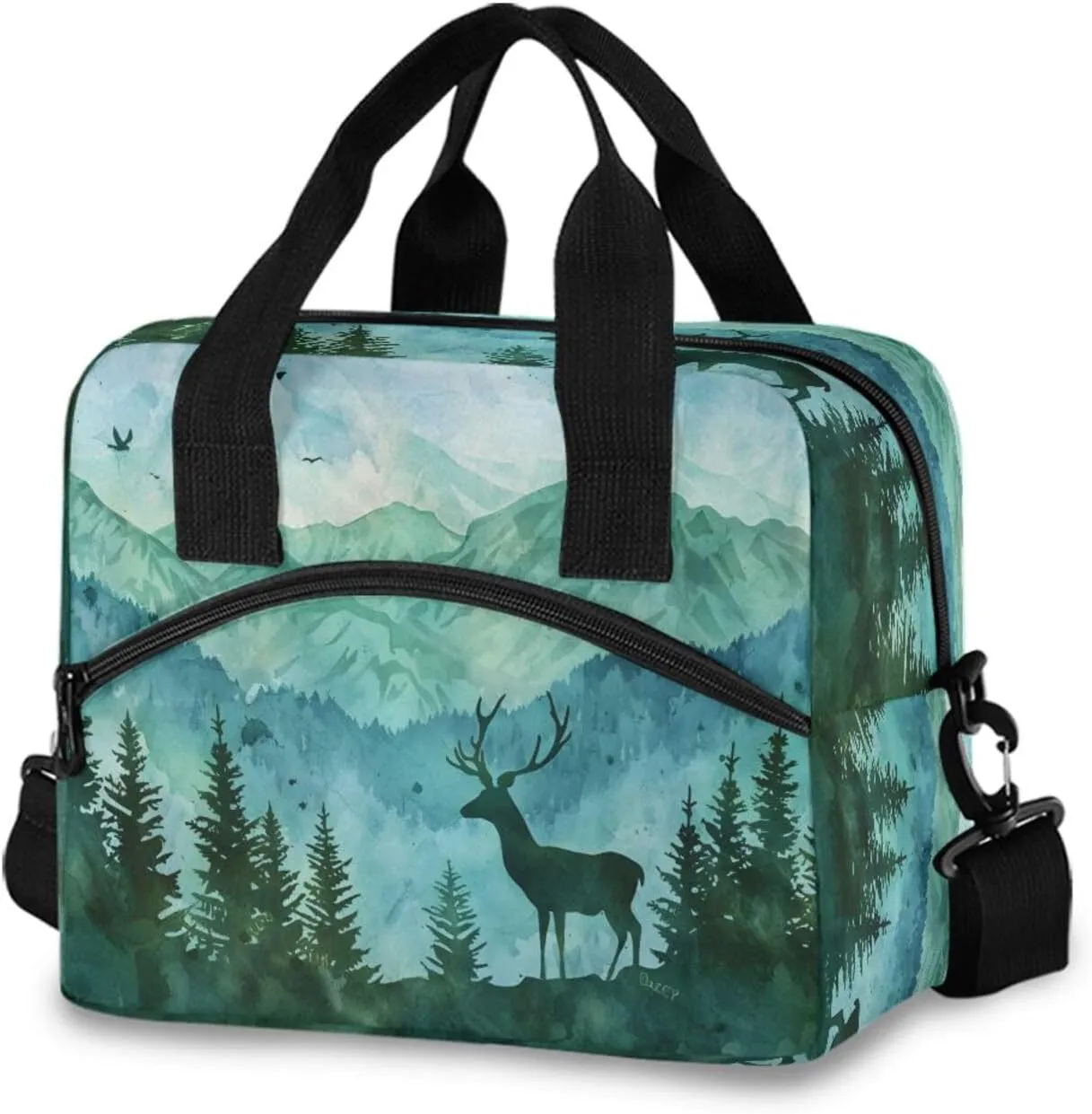Deer Mountain Landscape Lunch Box for Men Women Adults Insulated Lunch Bag Cooler Bag with Adjustable Shoulder Strap for Work Picnic Travel
