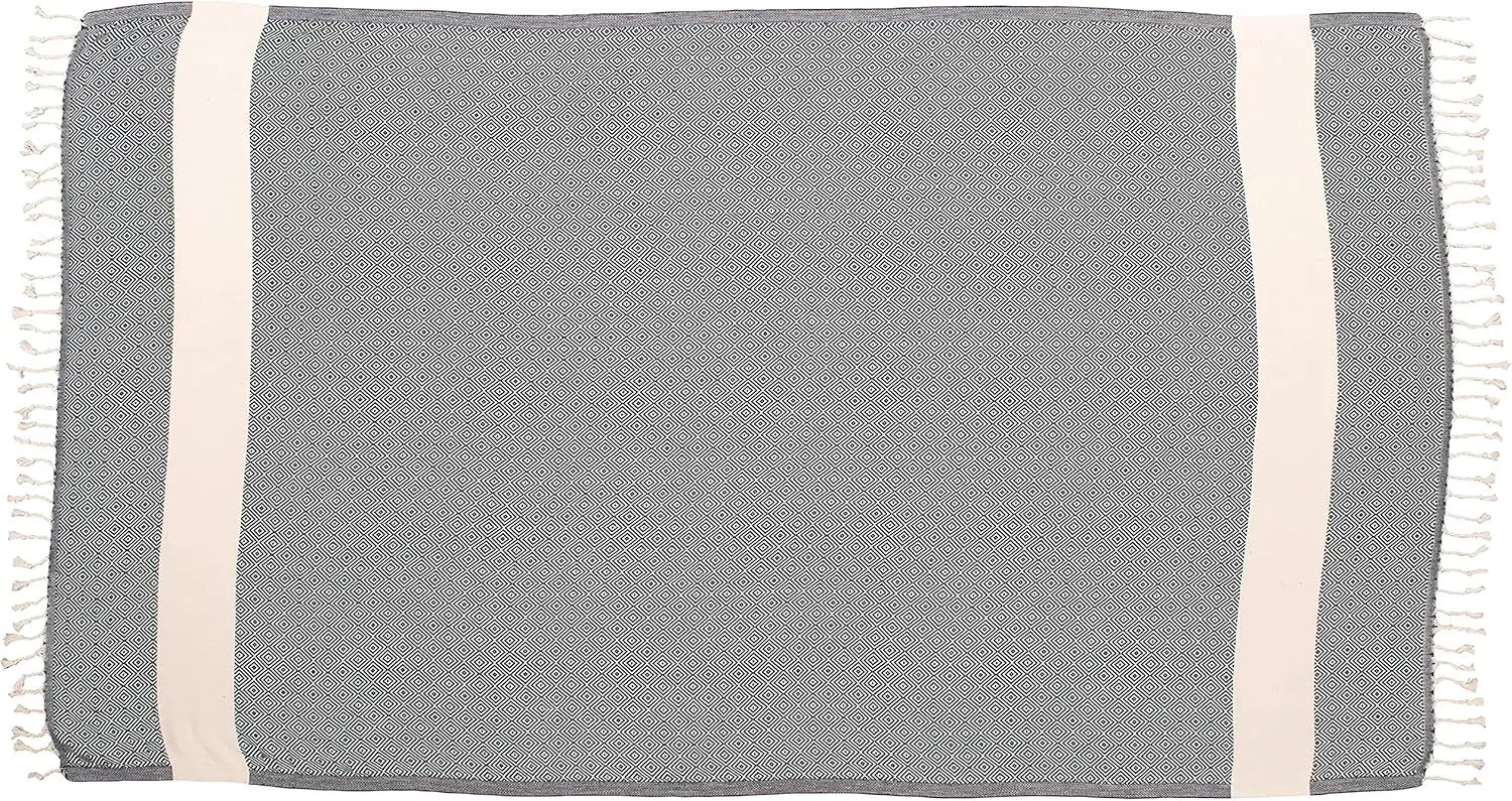 Deerlux 100% Cotton Turkish Bath Towel, 40" x 70" Diamond Peshtemal Set of 2, Black