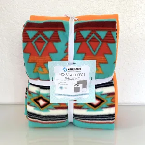 Desert Heirloom Turquoise Anti-Pill Fleece Fabric No-Sew Throw Kit (72"x60")