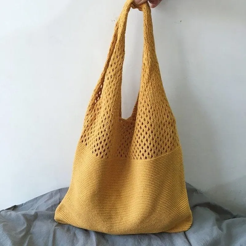 Designer Knitted Handbags Female Large Capacity Totes Women's Pack Summer Beach Bag Big Purses Casual Hollow Woven Shoulder Bags