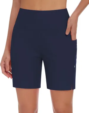 DIBAOLONG Women's Swim Shorts 7" High Waisted Quick Dry UPF 50  Beach Board Shorts for Women with Liner & Pockets