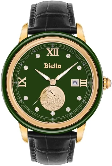 Diella Original Watches for Men with Japanese Movement, Luminous, Waterproof, Men's Ceramics Dress Watch, Genuine Leather Band, Analog Quartz Casual Men's Wrist Watch