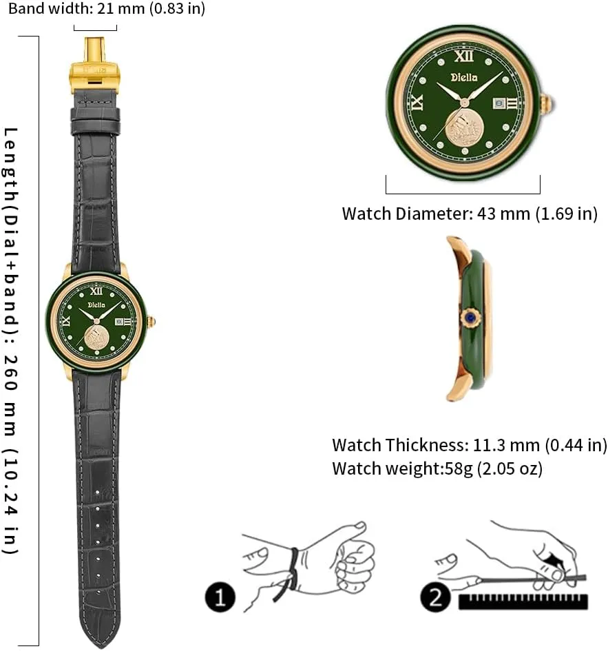 Diella Original Watches for Men with Japanese Movement, Luminous, Waterproof, Men's Ceramics Dress Watch, Genuine Leather Band, Analog Quartz Casual Men's Wrist Watch