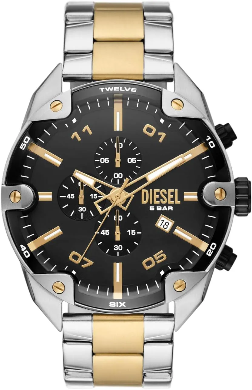 Diesel Spiked Men's Watch, Chronograph Watch with Stainless Steel Bracelet or Genuine Leather Band
