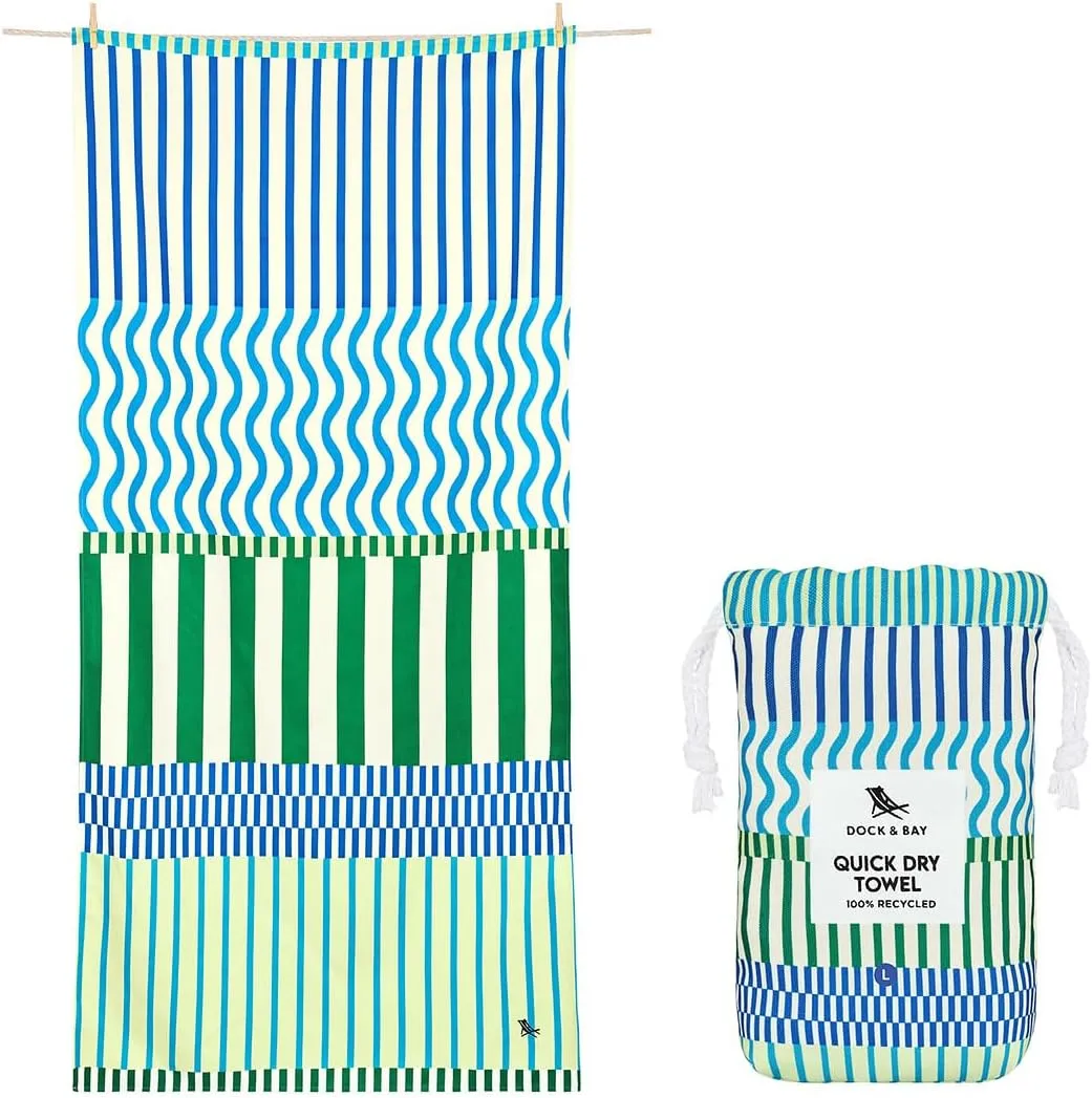 Dock & Bay Beach Towel - Quick Dry, Sand Free - Compact, Lightweight - 100% Recycled - Includes Bag - Blueberry Spritz - Extra Large (200x90cm, 78x35)