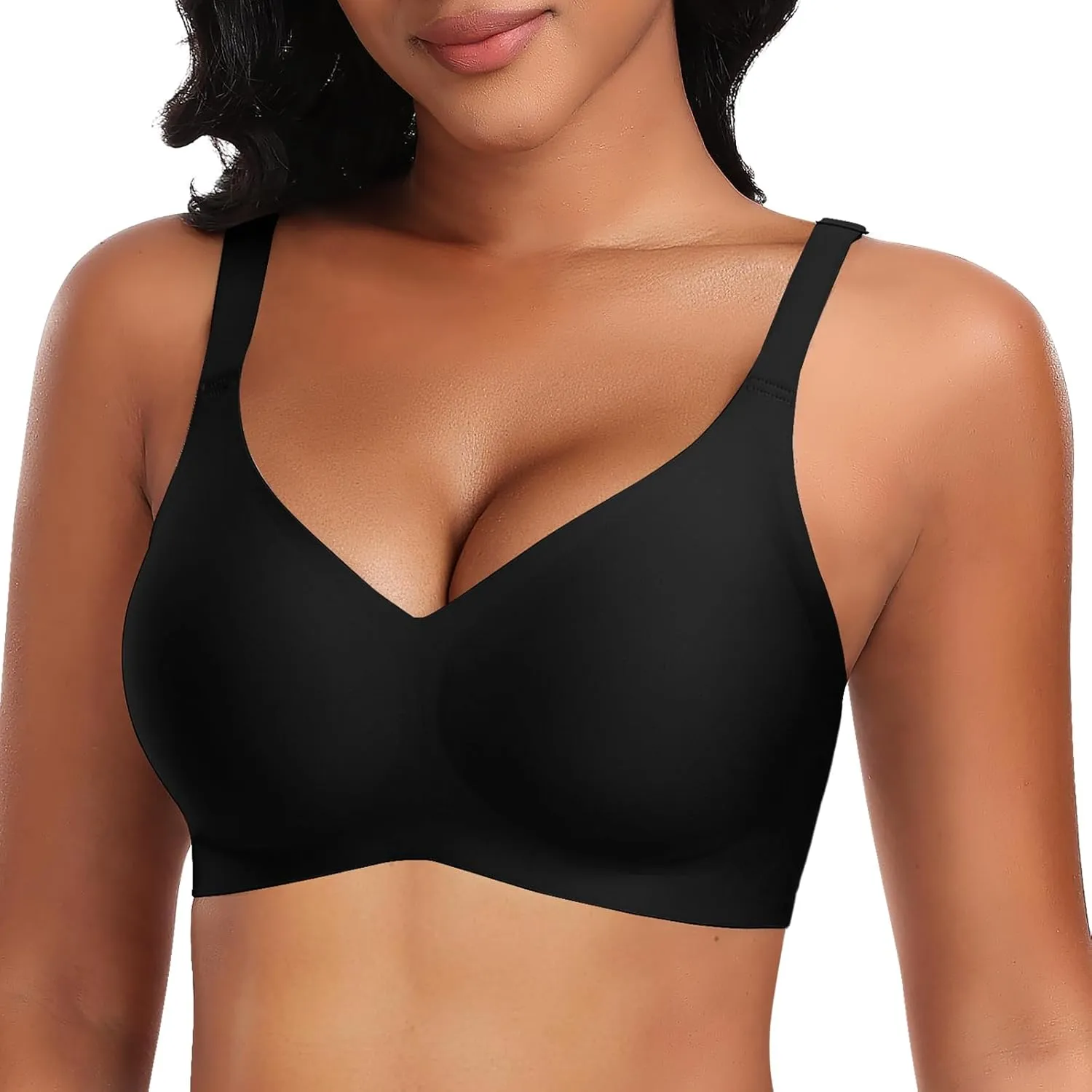 DOCUMO Wireless Bras for Women No Underwire Seamless Push Up Bras with Support and Lift, V Neck Bralette with Bra Extender