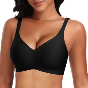 DOCUMO Wireless Bras for Women No Underwire Seamless Push Up Bras with Support and Lift, V Neck Bralette with Bra Extender