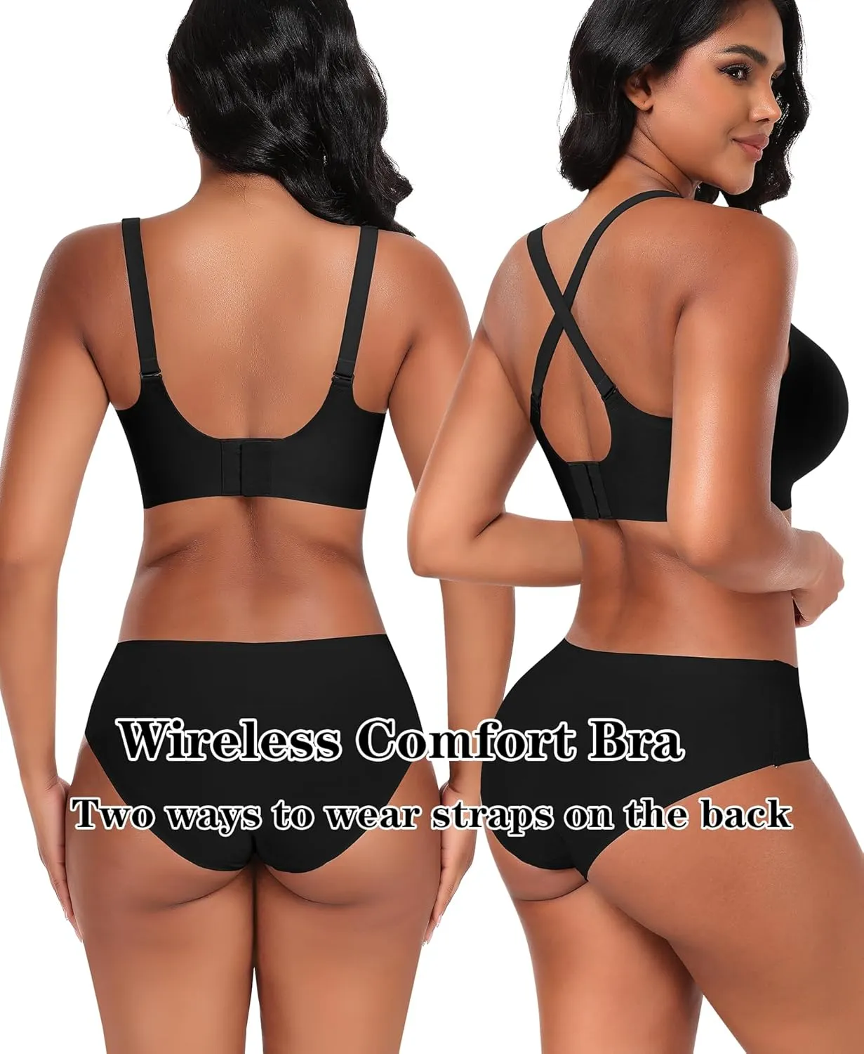 DOCUMO Wireless Bras for Women No Underwire Seamless Push Up Bras with Support and Lift, V Neck Bralette with Bra Extender
