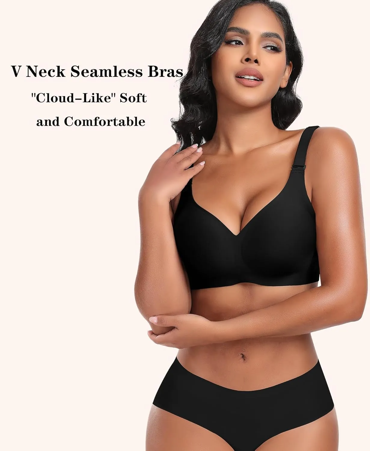 DOCUMO Wireless Bras for Women No Underwire Seamless Push Up Bras with Support and Lift, V Neck Bralette with Bra Extender
